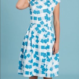 Emily and Fin Nancy dress in blue patchwork